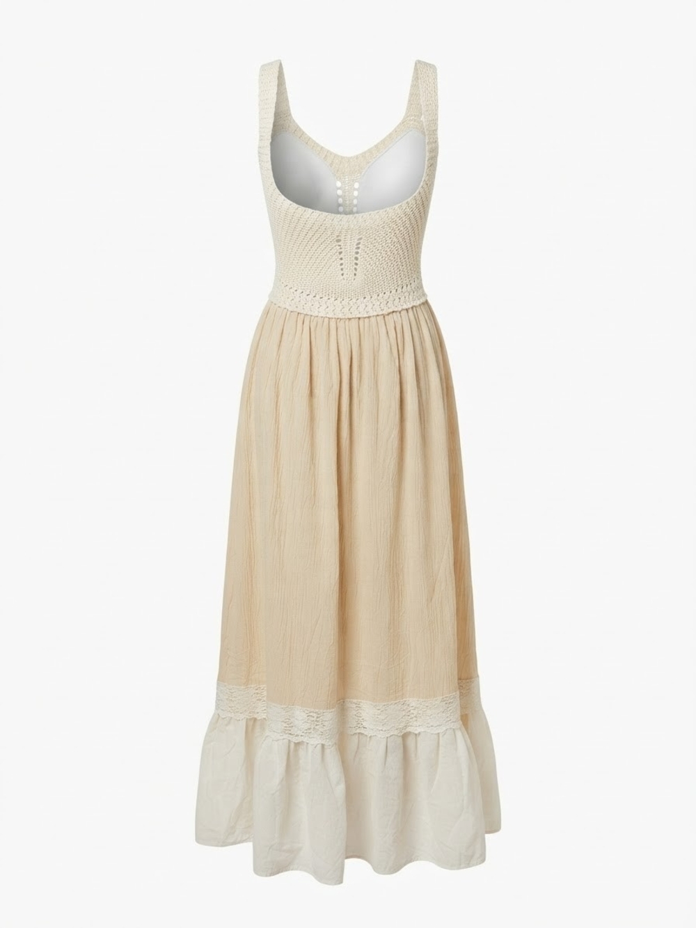 By Together Cream Crochet Bodice Maxi Dress with Ivory Ruffle
